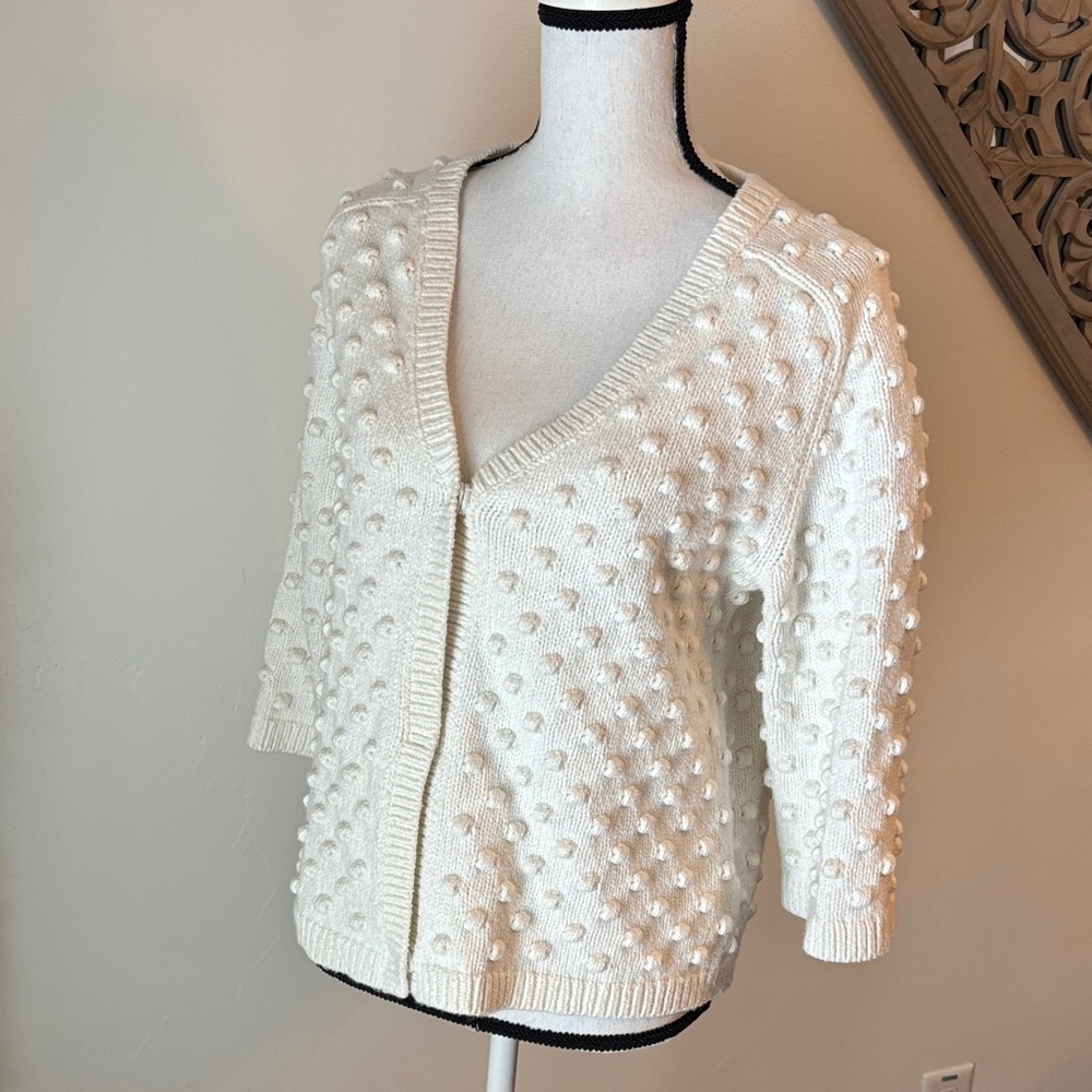 Lands' End White Textured Women's Cardigan